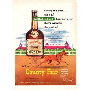 1951 County Fair Bourbon Vintage Print Ad Kentucky Harness Race Horse Wall Art